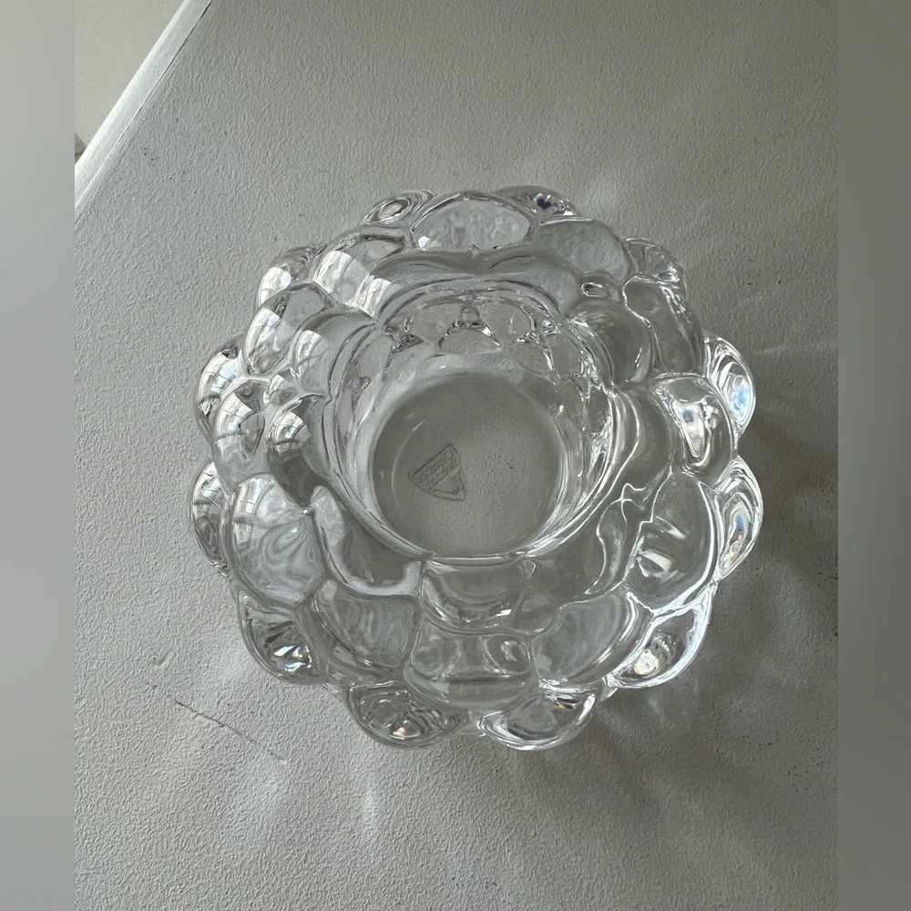 Orrefors Crystal Raspberry Candle Holder Made in Sweden Signed.